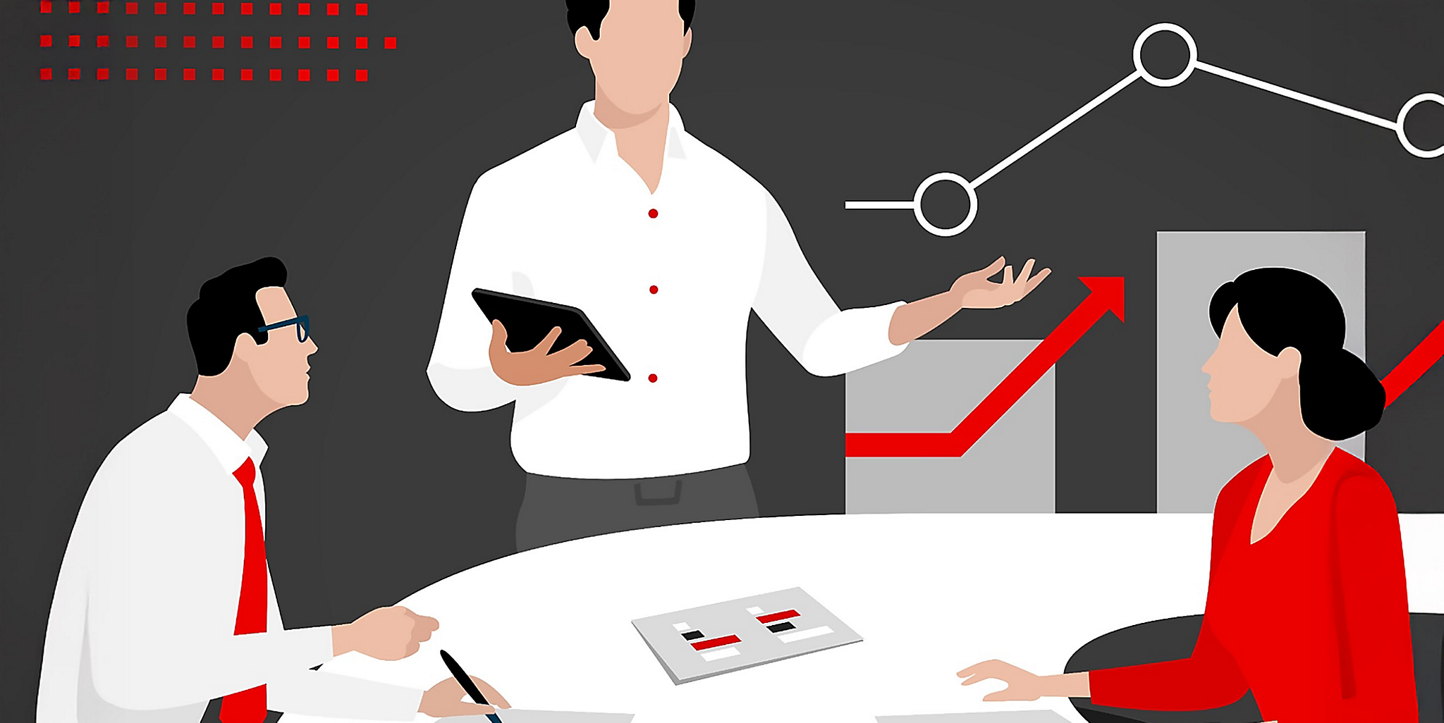 graphic of people working with charts