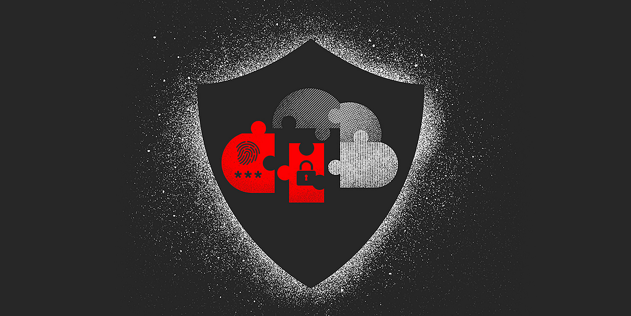 An illustration of a shield with puzzle pieces in the middle forming together.